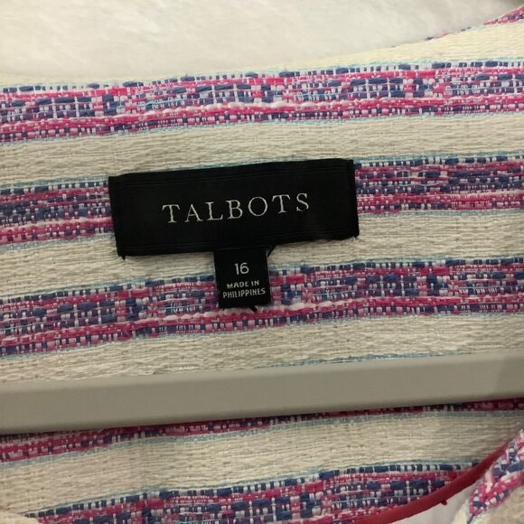 Talbots Striped Tweed Cotton Blend Jacket Blazer Women Size 16 Pockets Lined - Picture 3 of 7